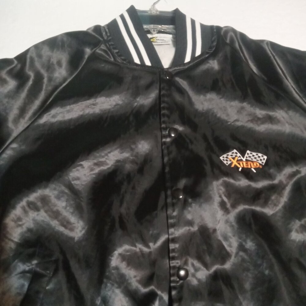 K-Brand VTG Satin Varsity Jacket Adult XL Black/White Made in USA